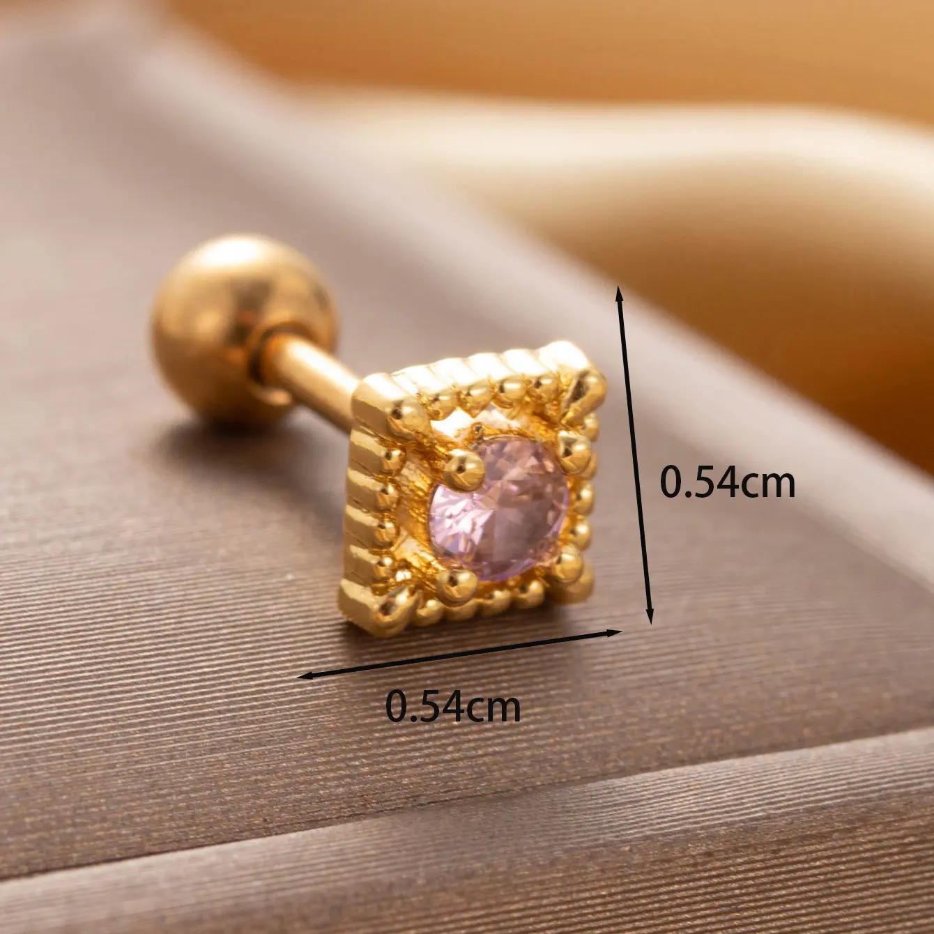 1 Piece Simple Series Classic Square Copper  Gold Color Zircon Women's Stud Earrings h5 